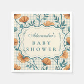 Serviette En Papier Gingham Peach Floral Baby Shower (Devant)