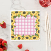 Serviette En Papier Gingham rose et tournesols (En situation)