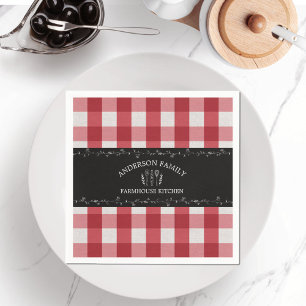 Serviette En Papier Gingham Rouge Campagnard Rustique Tableau Noir