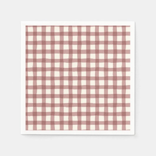 Serviette En Papier Gingham Rouge Cranberry Marron (Devant)