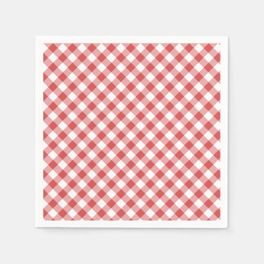 Serviette En Papier Gingham Rouges Corail Rétro (Devant)