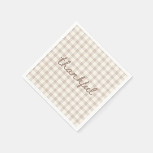 Serviette En Papier Gingham Tan Neutre Reconnaissant (Coin)