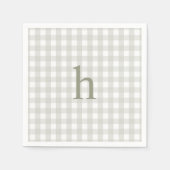 Serviette En Papier Gingham Vert Sage Prépa Monogramme Moderne (Devant)