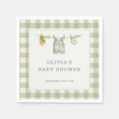 Serviette En Papier Gingham Vert Sauge Bébé Né Local   (Devant)