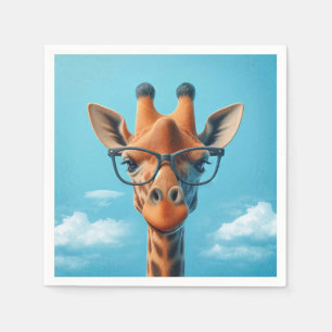 Serviette En Papier Girafe Dans Les Nuages Portant Des Lunettes D'Oeil