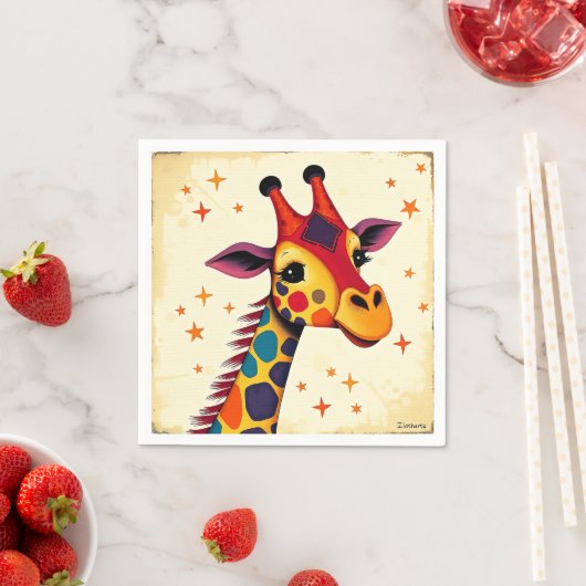 Serviette En Papier Girafe d'art populaire joueuse avec étoiles (En situation)