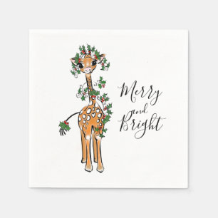 Serviette En Papier girafe de Noël festive, guirlande verte rouge