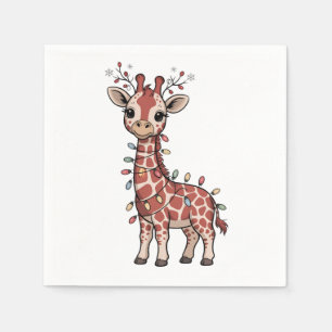 Serviette En Papier Girafe enveloppée de lumières de Noël Amoureux des