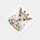 Serviette En Papier Girafe Fille Bébé Avec Fleurs Roses (Coin)