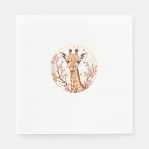 Serviette En Papier Girafe Parmi Les Fleurs De Cerises Cercle Art