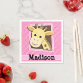 Serviette En Papier Girafe sur bandes rose et blanche (En situation)