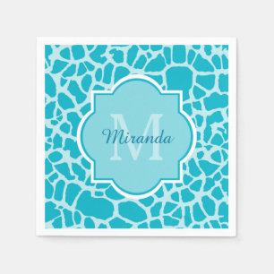 Serviette En Papier Girafe Turquoise Moderne Imprimer Monogramme Avec
