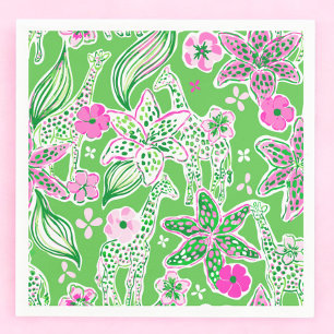 Serviette En Papier Girafe Verte Prépa Fleur de Lys Fête Florale