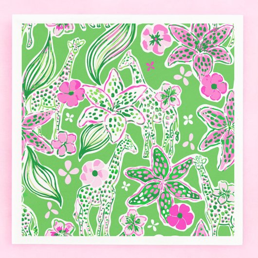 Serviette En Papier Girafe Verte Prépa Fleur de Lys Fête Florale