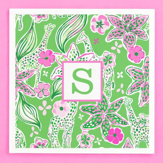 Serviette En Papier Girafes Prépa Lily Rose Vert Monogramme