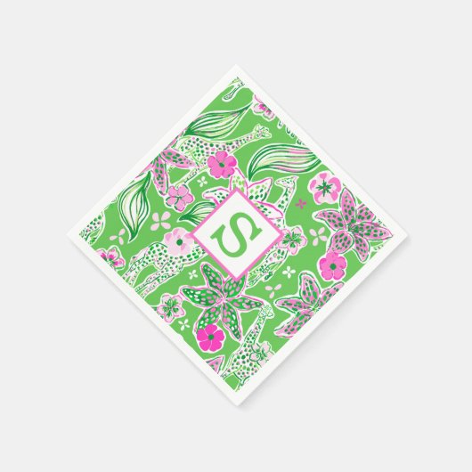 Serviette En Papier Girafes Prépa Lily Rose Vert Monogramme (Coin)
