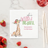 Serviette En Papier Giraffe 1er anniversaire fête rose (En situation)