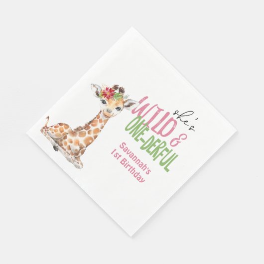 Serviette En Papier Giraffe 1er anniversaire fête rose (Coin)