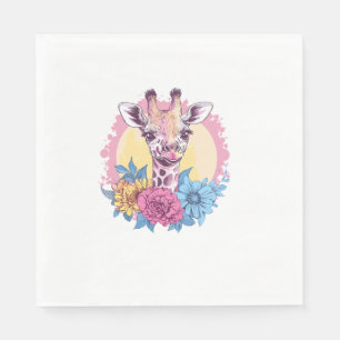 Serviette En Papier Giraffe Avec Arrière - plan Floral Coloré