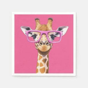 Serviette En Papier Giraffe avec lunettes roses - Arrière - plan rose