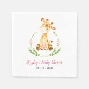 Serviette En Papier Giraffe Baby shower Napkin (Girl Safari Animal)