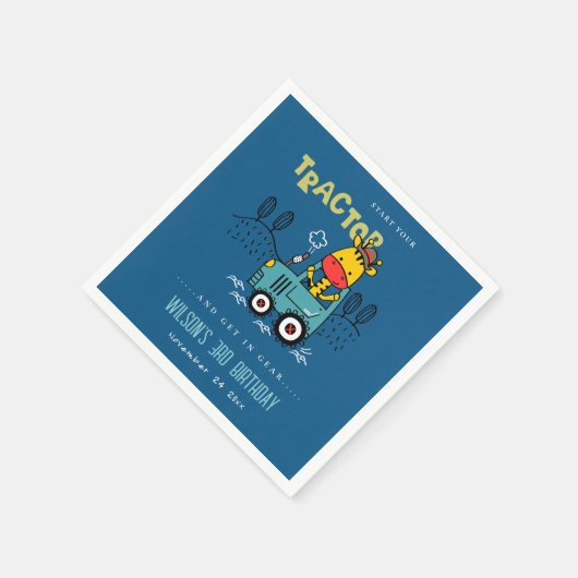 Serviette En Papier Giraffe Bleue Lumineuse Dans Ferme Tracteur Garçon (Coin)