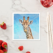Serviette En Papier Giraffe curieuse avec Ciel de Confetti Bleu (En situation)