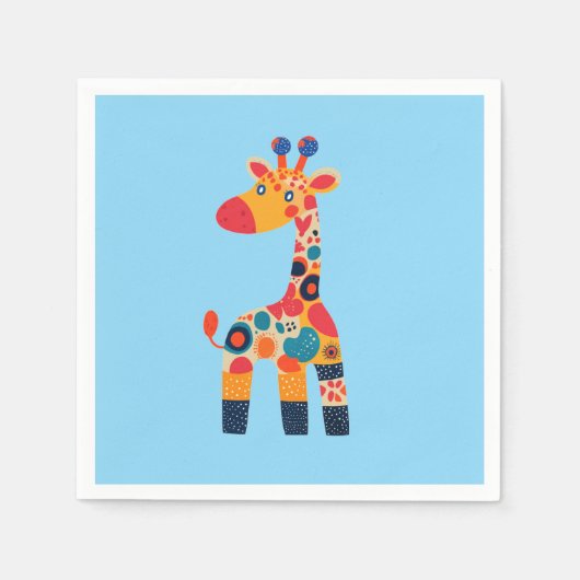 Serviette En Papier Giraffe de dessin coloré (Devant)