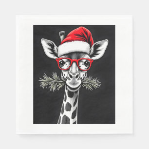 Serviette En Papier Giraffe de Noël Santa Hat Pajama Cadeau Famille Ma