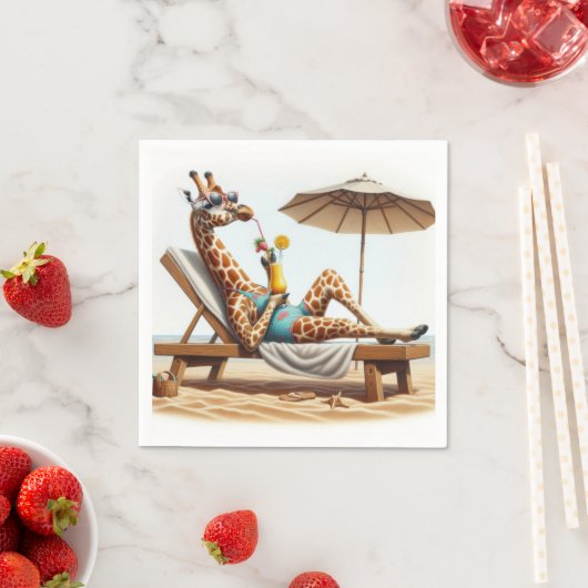 Serviette En Papier Giraffe De Plage Boire Un Cocktail (En situation)