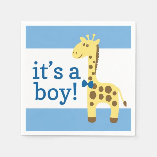 Serviette En Papier Giraffe en Baby shower bleu Bow pour garçon (Devant)