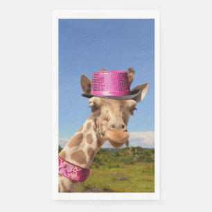 Serviette En Papier Giraffe en casquette rose étincelant