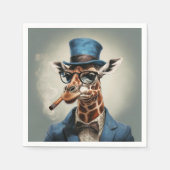 Serviette En Papier Giraffe en chapeau avec cigare (Devant)