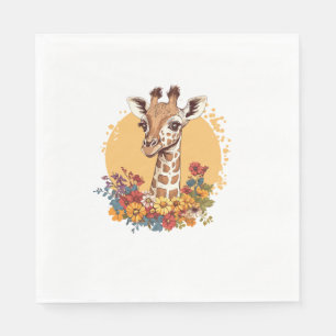 Serviette En Papier Giraffe Entourée De Fleurs Colorées