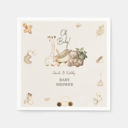 Serviette En Papier Giraffe et ours Nursery Bohemian Toys Baby shower (Devant)