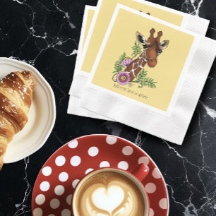 Serviette En Papier Giraffe Fleurs de Portrait Jaunes