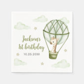Serviette En Papier Giraffe Hot Air Balloon Green Boy 1er anniversaire (Devant)