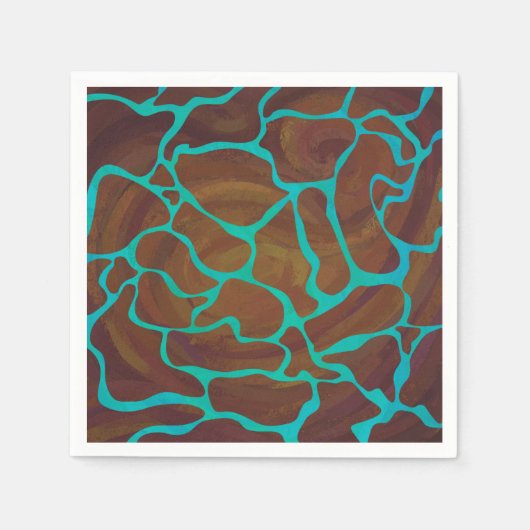 Serviette En Papier Giraffe Impression Brown et Turquoise (Devant)