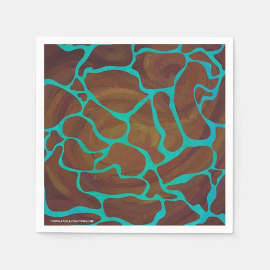 Serviette En Papier Giraffe Impression Brown et Turquoise (Devant)