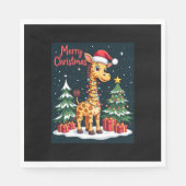 Serviette En Papier Giraffe Joyeux sapin de Noël Éclairage Père Noël G (Devant)