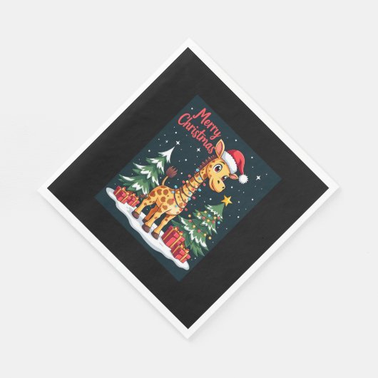 Serviette En Papier Giraffe Joyeux sapin de Noël Éclairage Père Noël G (Coin)