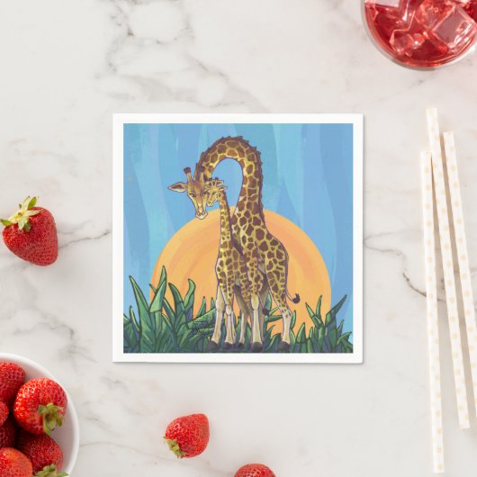 Serviette En Papier Giraffe maman et bébé (En situation)