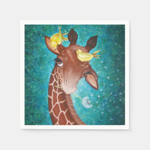 Serviette En Papier Giraffe mignonne aux oiseaux