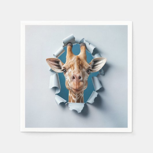 Serviette En Papier Giraffe mignonne émergeant d'un trou de papier (Devant)