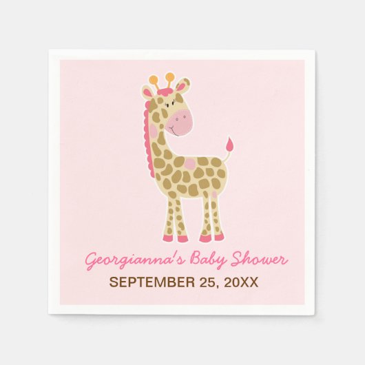 Serviette En Papier Giraffe rose Baby shower Customisé Napkin (Devant)