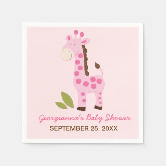 Serviette En Papier Giraffe rose Baby shower Customisé Napkin (Devant)