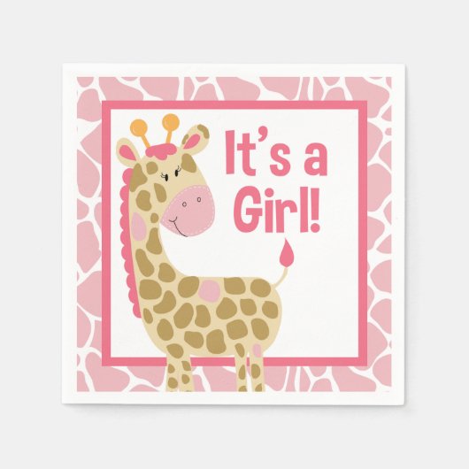 Serviette En Papier Giraffe rose C'est une serviette Baby shower fille (Devant)