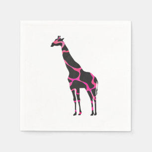 Serviette En Papier Giraffe Rose chaud et Silhouette noire