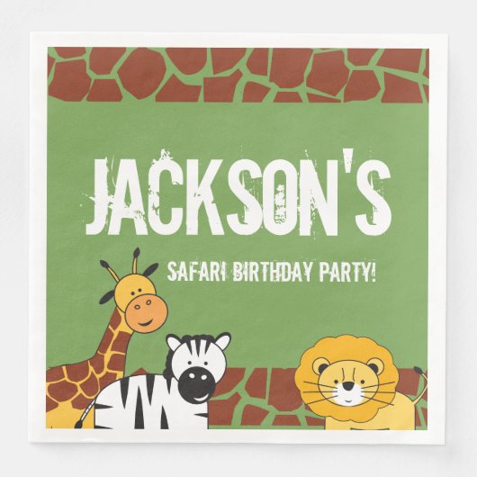 Serviette En Papier Giraffe Safari vert personnalisé Anniversaire (Devant)