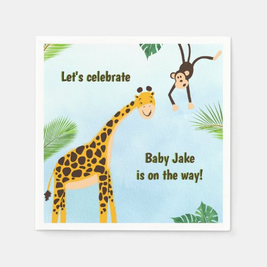 Serviette En Papier Giraffe & Singe Safari ou Zoo Party Animal (Devant)